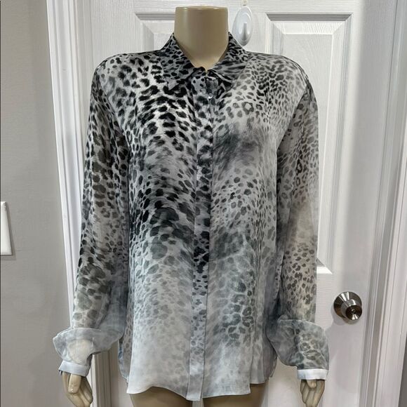ELIE TAHARI MIRAGE CHEETAH BUTTON DOWN SHIRT - Picture 5 of 13